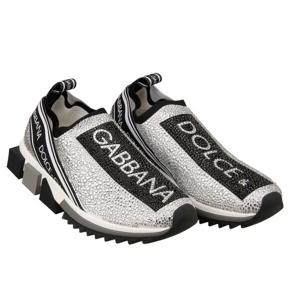 Dolce & Gabbana - Unisex Crystal DG Logo Slip-On Sneaker SORRENTO White Black 42 - Picture 1 of 5
